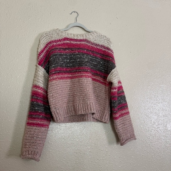 Pilcro Pink Stripe Crewneck Chunky Knit Pullover - Picture 7 of 8